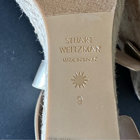 Stuart Weitzman Gold Metallic Lexia Espadrille Wedge Sandals Size 9 Like New - Picture 6 of 8